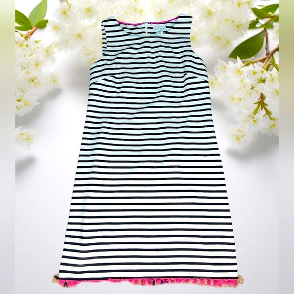 Heyton Dresses & Skirts - Striped Sleeveless Casual Dress with Pink Fringe